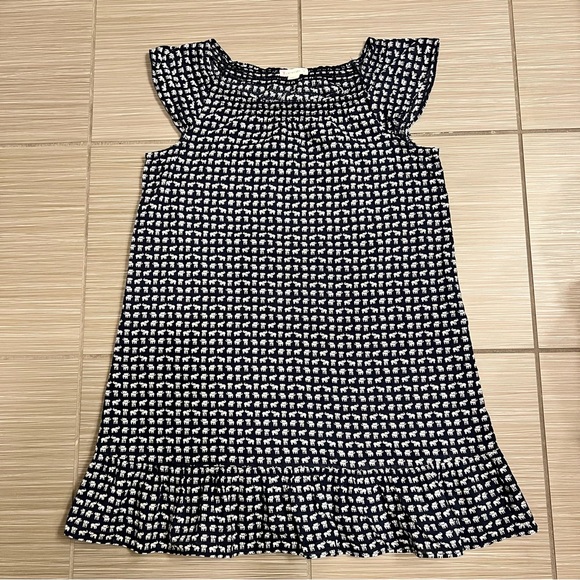 Crewcuts Girls Dress 8 Blue Navy White Elephant Print Cotton Smocked Neck - Picture 4 of 8
